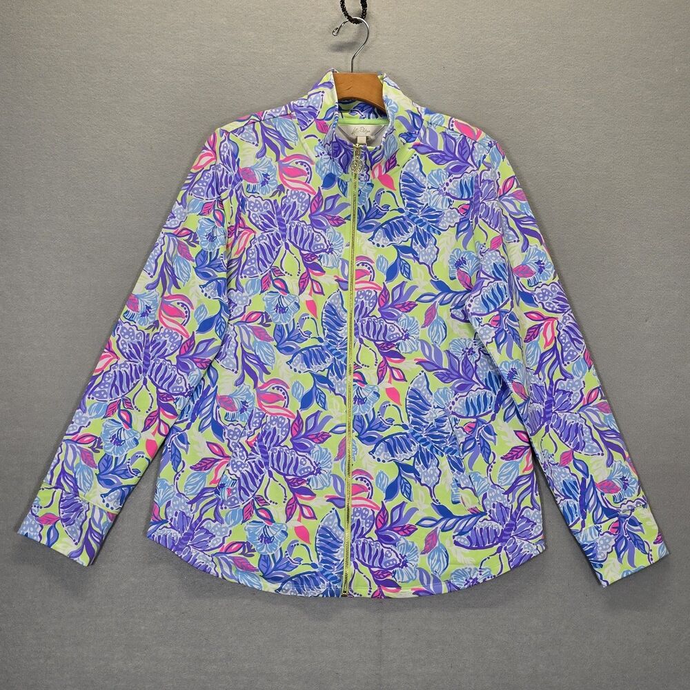 Lilly Pulitzer Leona UPF 50+ Zip Up Jacket Dew Drop Stay Fly Size Medium
